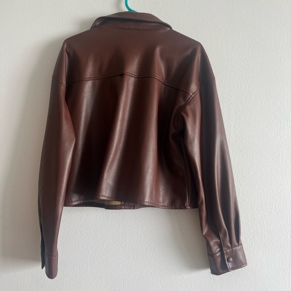 Cropped Brown Faux Leather Jacket - Picture 3 of 3